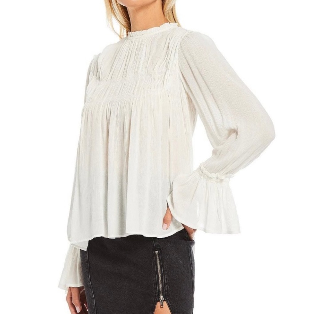 Free People Kelsey Top In White Bell Sleeves Flowy Silhouette Women Size Large